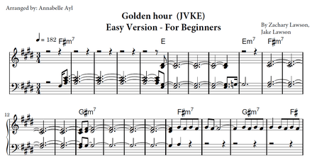 Golden Hour Piano Sheet Music Easy | JVKE | Beginner to Early Intermediate Piano