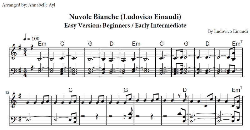 Ludovico Einaudi Nuvole Bianche | Easy Sheet Music for Piano Beginners