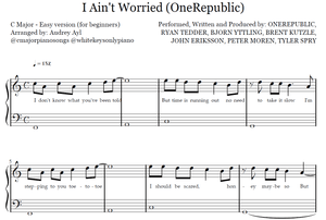 I Aint Worried Piano Easy Sheet Music | OneRepublic | Grade 1 Piano