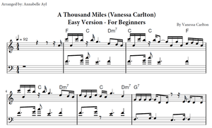 A Thousand Miles Easy Piano Sheet Music | Vanessa Carlton | White Chicks Movie Song