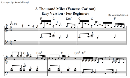 A Thousand Miles Easy Piano Sheet Music | Vanessa Carlton | White Chicks Movie Song