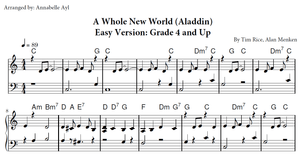 A Whole New World Piano Sheet Easy | Aladdin Soundtrack Piano | Grade 4 Piano
