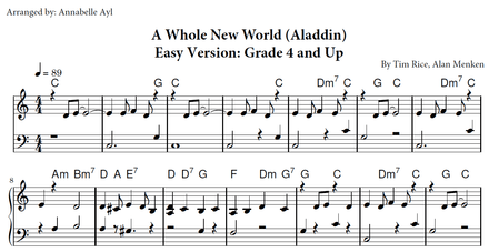 A Whole New World Piano Sheet Easy | Aladdin Soundtrack Piano | Grade 4 Piano