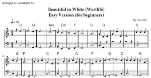 Beautiful in White Piano Sheet Easy | Westlife