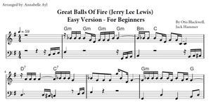 Great Balls of Fire Easy Piano Sheet Music | Jerry Lee Lewis