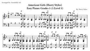 Easy American Girls Sheet Music | Harry Styles | Grades 1-2 Piano
