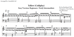 Coldplay Yellow PDF Easy Sheet Music | Piano for Beginners | Easy Piano Sheet Music