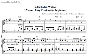 Faded Piano Easy Sheet Music | Alan Walker
