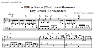 The Greatest Showman Easy Piano Sheet Music | A Million Dreams