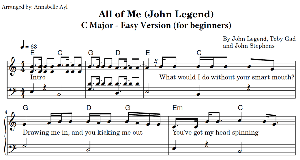All of Me Piano Notes Easy Sheet Music | John Legend