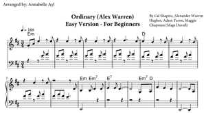 Ordinary Piano Notes Easy Sheet Music | Alex Warren