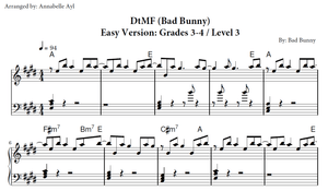 Easy DtMF Piano Sheet Music | Bad Bunny | Grades 3-4 Piano