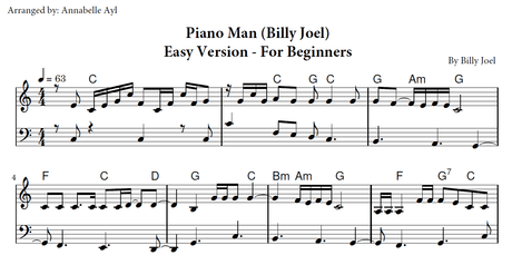 Piano Man on Piano Easy Sheet Music | Billy Joel