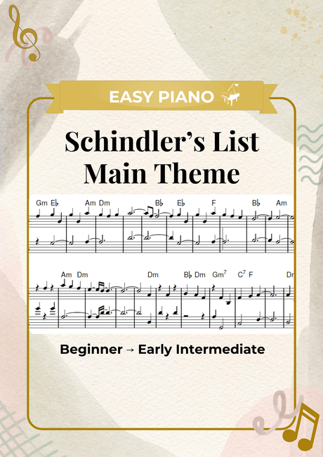 Schindler's List Piano Sheet Music for Beginners - Simplified Piano Arrangement PDF