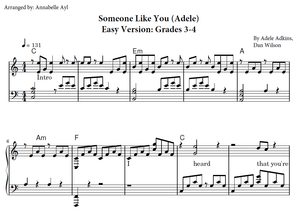 Someone Like You Piano Notes Easy Sheet Music | Adele | Grades 3-4 Piano