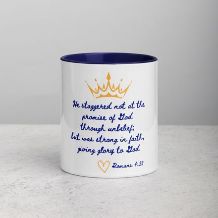 He Staggered Not - White Ceramic Mug with Color Inside