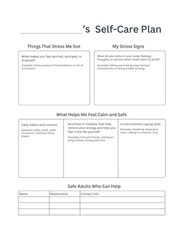 Self-Care Plan for Kids - Printable/Fillable, 1 page