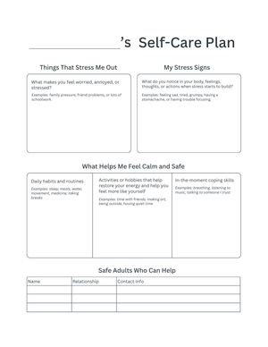 Self-Care Plan for Kids - Printable/Fillable, 1 page