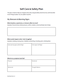 Self-Care &amp; Safety Plan - Google Doc Template