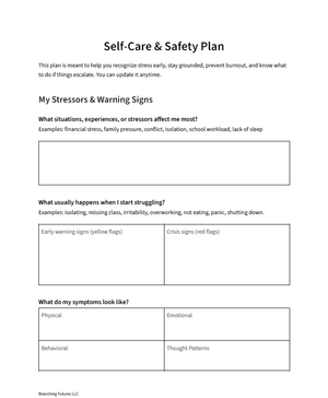 Self-Care &amp; Safety Plan - Google Doc Template