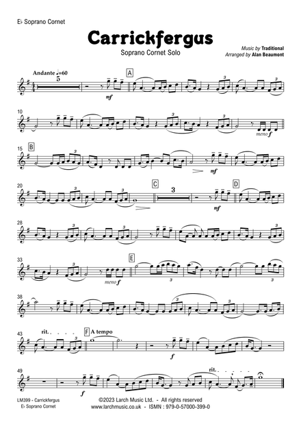 Carrickfergus - Soprano Cornet Solo with Brass Band - Solo Part - LM399