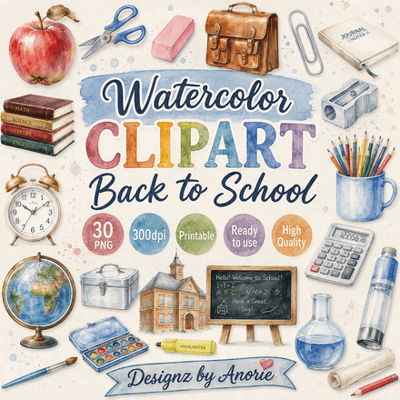 DBA-Watercolor Clipart Back to School