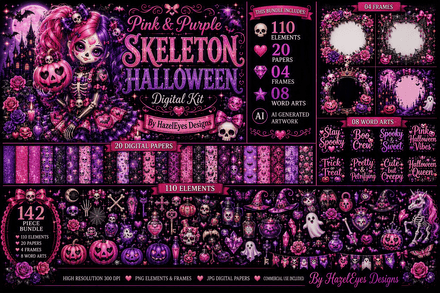 HD-Pink And Purple Skeleton Halloween 