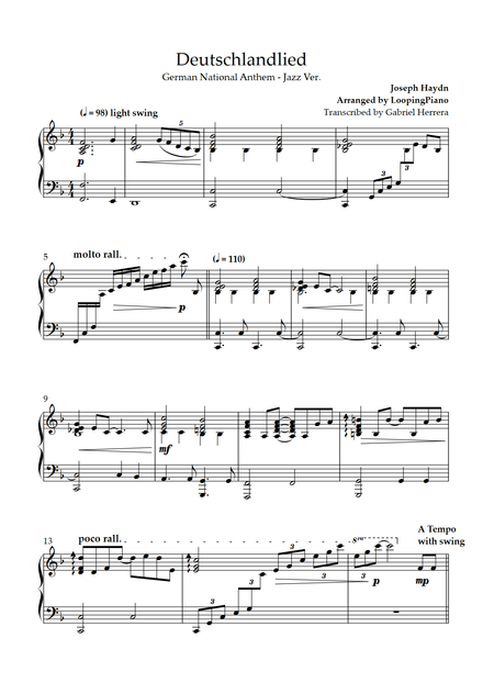 German National Anthem (Deutschlandlied) - Jazz/Swing Piano Arrangement