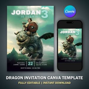 How to Train Your Dragon Invitation Canva Template V6 for Birthday Party 