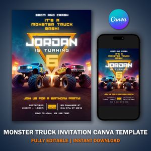 Monster Truck Invitation Template for Birthday Party V3