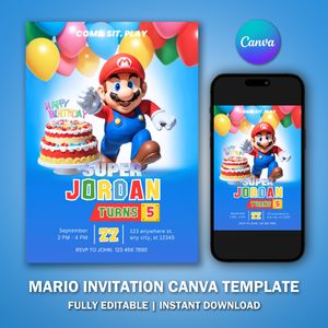 Mario Invitation V1 Template for Birthday Party 