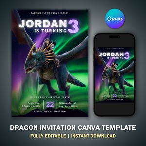 Toothless Dragon Invitation Canva Template V4 for Birthday Party 