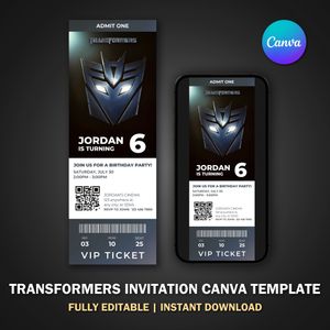 Transformers Ticket Invitation Canva Template V2 for Birthday Party 