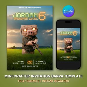 Minecrafter Invitation Template V12 for Birthday Party
