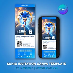 Sonic Invitation Ticket Template V3 for Birthday Party 