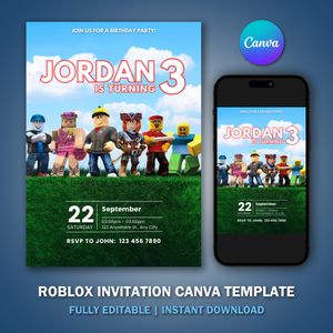 Roblox Invitation Canva Template V2 for Birthday Party 