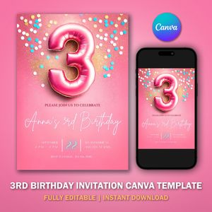 3rd Birthday Invitation Template V1 for Glitter Birthday Party 