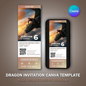 Toothless Dragon Ticket Invitation Canva Template V3