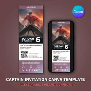 Captain Ticket Invitation Canva Template V3 for Movie Party 