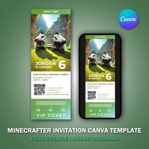 Minecrafter Ticket Invitation Canva Template V9 for Movie Party 
