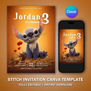Stitch Invitation Template V10 for Birthday Party 