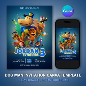 Dogman Invitation Template for Birthday Party V3