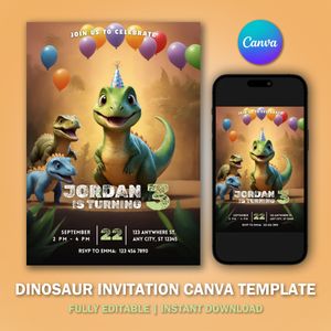 Baby Dino T-Rex Invitation Template for Birthday Party V1