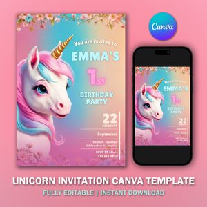 Unicorn Invitation Template V3 for Birthday Party 