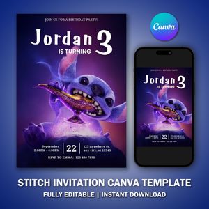 Stitch Invitation Template V9 for Birthday Party 