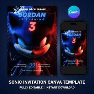 Sonic Shadow Invitation Template V4 for Birthday Party