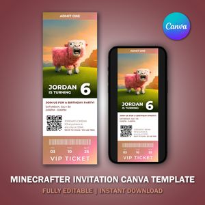 Minecrafter Ticket Invitation Canva Template V4 for Movie Party 