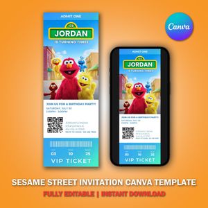 Sesame Street Ticket Invitation Canva Template V2 for Birthday Party 