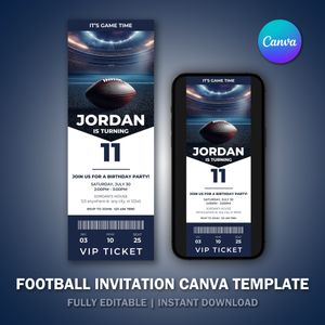 American Football Ticket Invitation Template V1 for Birthday Party 