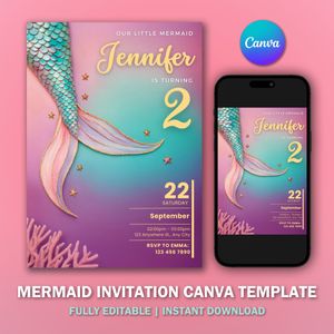 Mermaid Invitation Template V1 for Birthday Party 